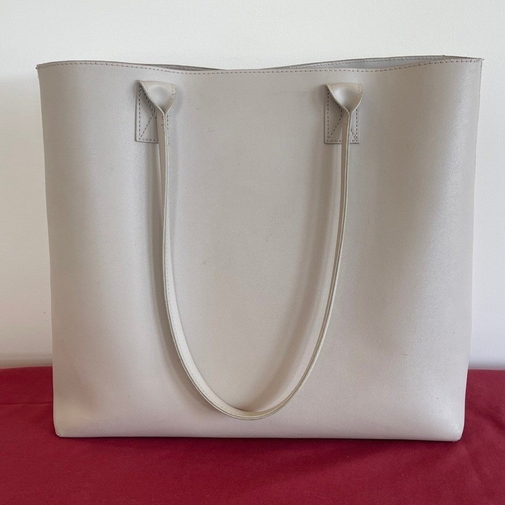 Light Gray Faux Leather Tote Bag with Removable Felt‎ Organizer Insert Pocket